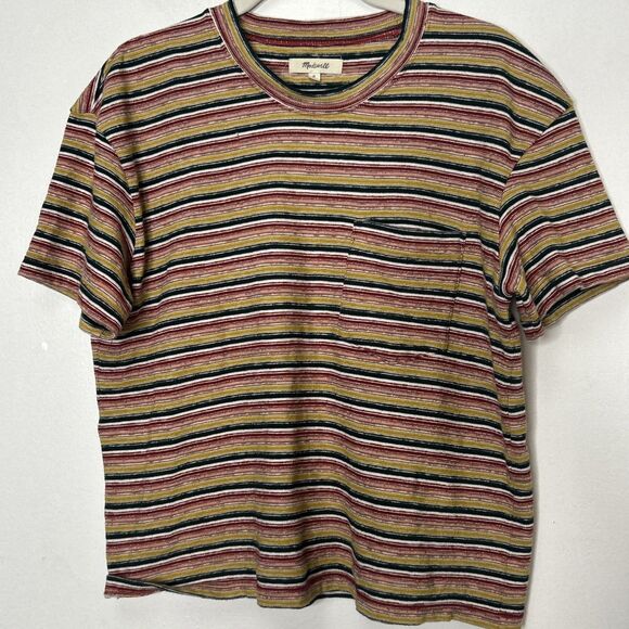 Madewell Textured Easy Crop Tee in Stripe pocket t-shirt Size Medium - Picture 2 of 4